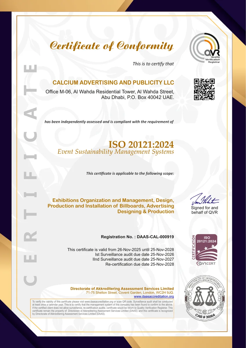 ISO 20121 certificate awarded to Calcium