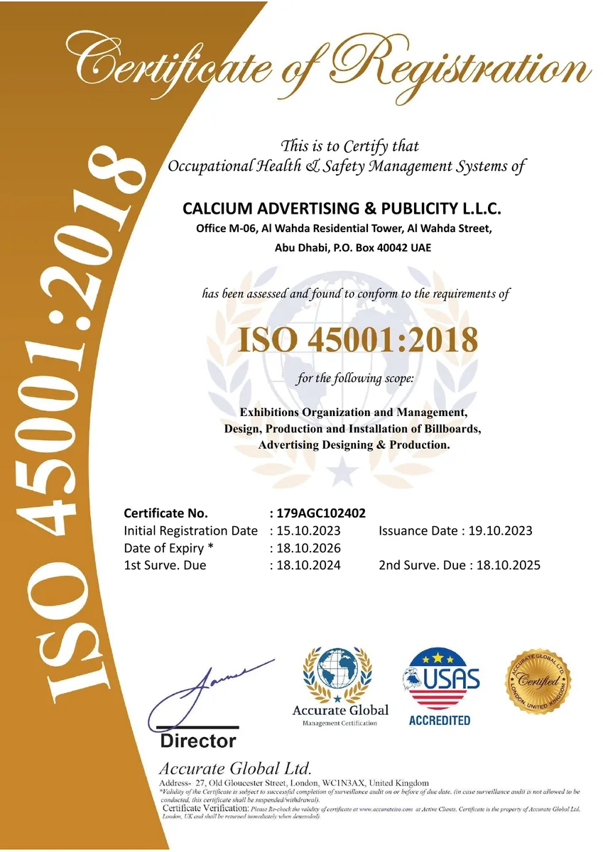 ISO 45001 certificate awarded to Calcium